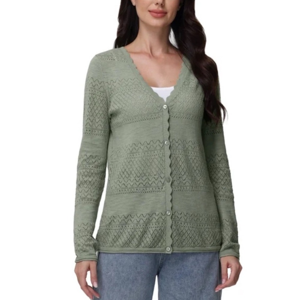 Frye Women's Green V-Neck Button‎ Front Cardigan Sweater Knit, Medium